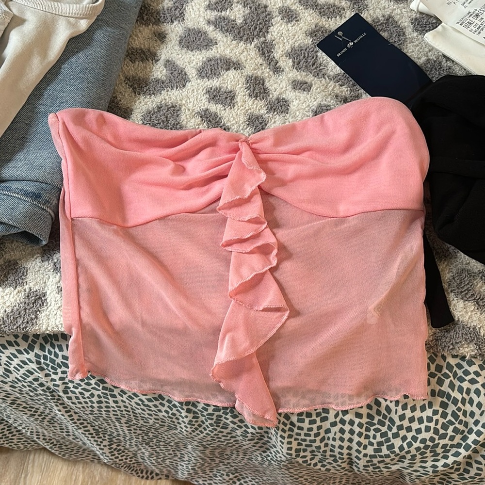 EDIKTED Solange Ruffle Mesh Tube Top